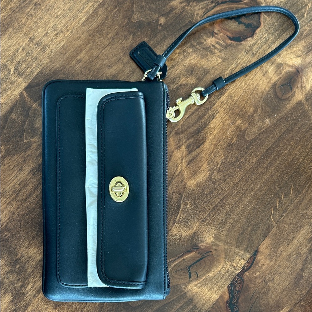 Coach Black Leather Wristlet with Gold Accents - Picture 2 of 5